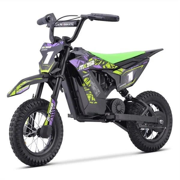 FunBikes MX350 350w 36v 4ah 12/12 51cm Lithium Green Electric Kids Dirt Bike image 0